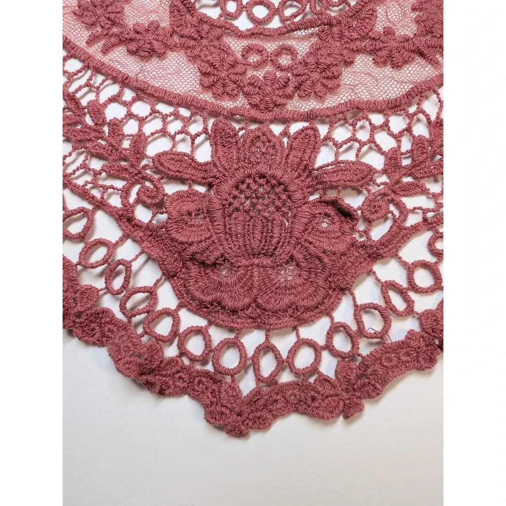Mauve Floral Lace Cutter Fabric Salvaged Garment Panel Applique Dusty Rose